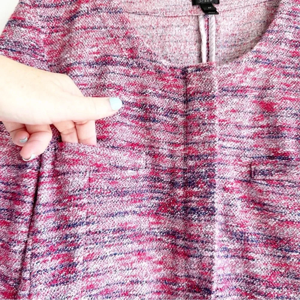 J. Crew Poppy Micro Tweed Jacket Size Medium Pink Purple Two Way Zip Pockets